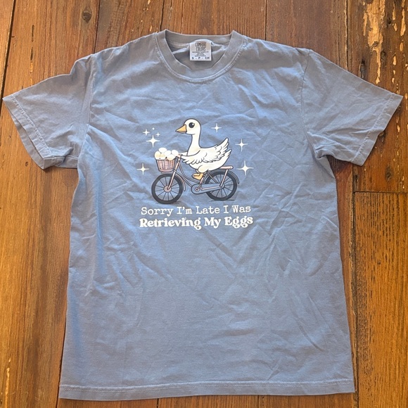 Comfort Colors Tops - Comfort Colors blue Tee with Duck on Bicycle